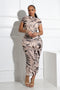 Araceli Mesh Zebra Printed Ruched Midi Dress